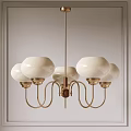 Modern Elegant Chandelier With White Spherical Shades And Golden Metal Frame