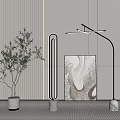 Modern Floor Lamp in Contemporary Interior with Olive Tree Decorative Painting and Striped Rug