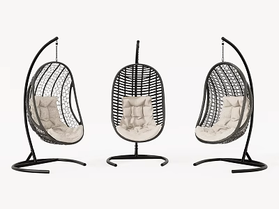 Modern Black Frame Hanging Chairs With Beige Cushions And Woven Design 3d model
