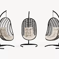 Modern Black Frame Hanging Chairs With Beige Cushions And Woven Design