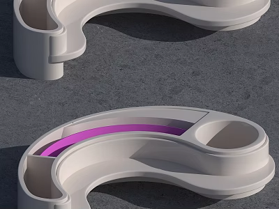 White Curved Sculptural Objects With Purple Inner Sections And Smooth Surfaces 3d model