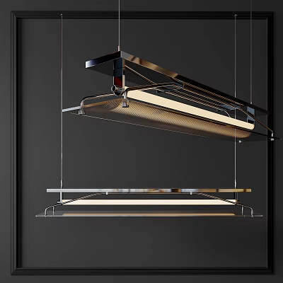 Modern Linear Chandelier With Metal Frame Suspended In Contemporary Interior With Warm Lighting 3d model