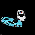 Blue Sports Car and White Police Car with Red and Blue Lights and Futuristic Design