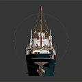 Teal and Brown Water Transport Ship With White Upper Structure Masts and Deck Features 3d model