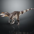 Striped Dinosaur Figure With Orange Crested Head Open Mouth Standing On Dark Background With Reflection