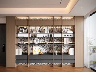 Modern Elegant Decorative Cabinet Interior With Display Shelves And Decorative Items Books Vase 3d model