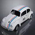 White Classic Beetle Car With Red And Blue Stripes And Number 53
