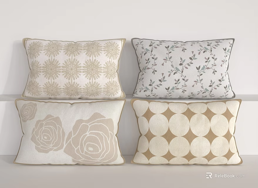 Decorative Throw Pillows with Floral Geometric Leaf and Circular Patterns for Home Decor 3d model