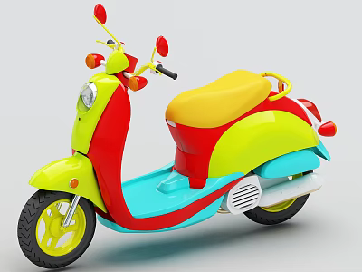 Colorful Toy Scooter with Yellow Red Blue Body Cute Design and Comfortable Seat for Kids 3d model