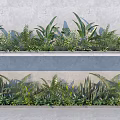 Various Green Plants Growing in Two Layer Gray Concrete Wall Planters 3d model