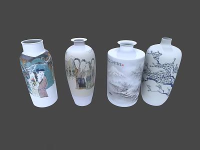 Traditional Chinese Ceramic Vases with Figures Landscape and Plum Blossom Patterns 3d model