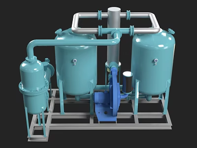 Industrial Processing Equipment With Blue Tanks Pipes Pump And Metal Frame 3d model