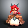 Fantasy Female Game Character Bust With Red Hair Horns And Shoulder Armor Design