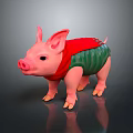 Pink Piglet Toy Figure Wearing Red Scarf And Green Vest