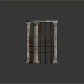 Curved Architectural Structure With Marble Columns And Red Grid Framework
