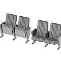 Public Chairs With Black Seats Wooden Panels And Silver Metal Armrests