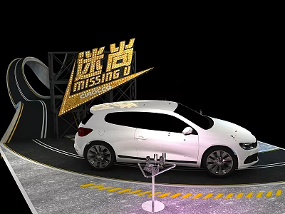 MISSING U Brand White Car Display On Stage With Curved Track Design 3d model