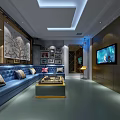 Elegant KTV Interior With Green Chesterfield Sofa Colorful Paintings And Ambient Lighting