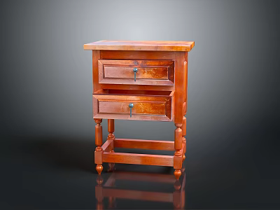 Vintage Wooden Nightstand With Two Drawers And Intricate Carved Legs Design 3d model