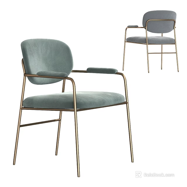 Modern Minimalist Single Chair With Light Blue Velvet Upholstery And Gold Metal Frame 3d model 