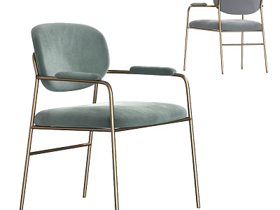 Modern Minimalist Single Chair With Light Blue Velvet Upholstery And Gold Metal Frame 3d model