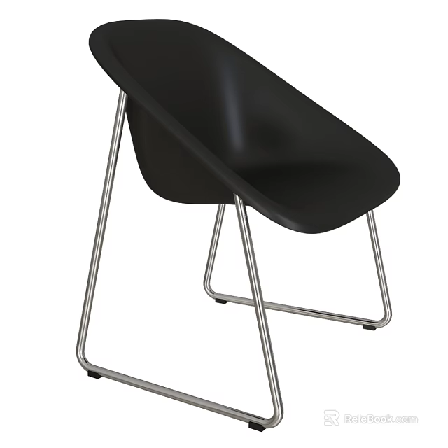 Modern Minimalist Leisure Chair With Black Seat And Silver Metal Frame 3d model 