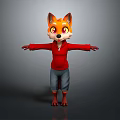 Cute Fox Game And Movie Character With Orange Ears Big Eyes Red Hoodie And Blue Shorts Standing