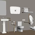 Modern Bathroom Interior Featuring White Toilet Sink Mirror And Gold Handrails
