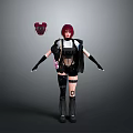 Red Haired Female Character Wearing Black Coat White Top Black Gloves And Red Ear Accessory