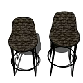 Stylish High Back Bar Stools With Patterned Upholstery And Black Metal Legs