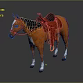 Orange Horse with Black Mane White Legs and Red Decorated Saddle on Reflective Surface 3d model