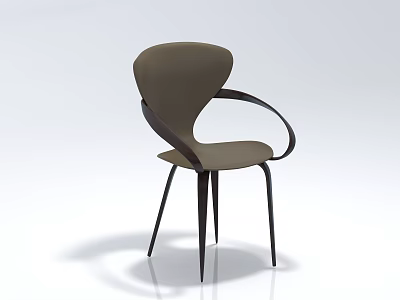 Modern Brown Upholstered Accent Chair With Curved Armrests And Slim Legs 3d model