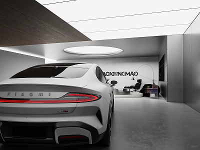 White Kia GT-Line Car in Modern Showroom With Wooden Ceiling White Lighting and Gray Floor 3d model
