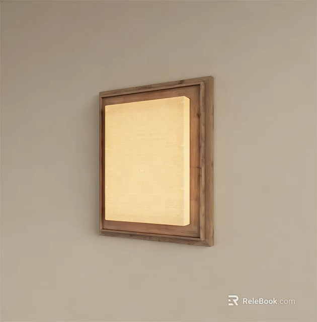 Wooden Frame Square Wall Lamp With Light Colored Lampshade Mounted On Wall 3d model 
