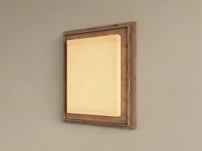 Wooden Frame Square Wall Lamp With Light Colored Lampshade Mounted On Wall 3d model