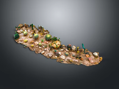 Diverse Green Plants Miniature Landscape With Small Stones And Decorative Ornaments 3d model