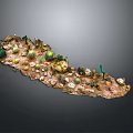 Diverse Green Plants Miniature Landscape With Small Stones And Decorative Ornaments