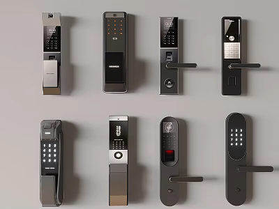 Stylish Modern Door Handles Featuring Smart Locks Various Designs And Digital Keypads 3d model