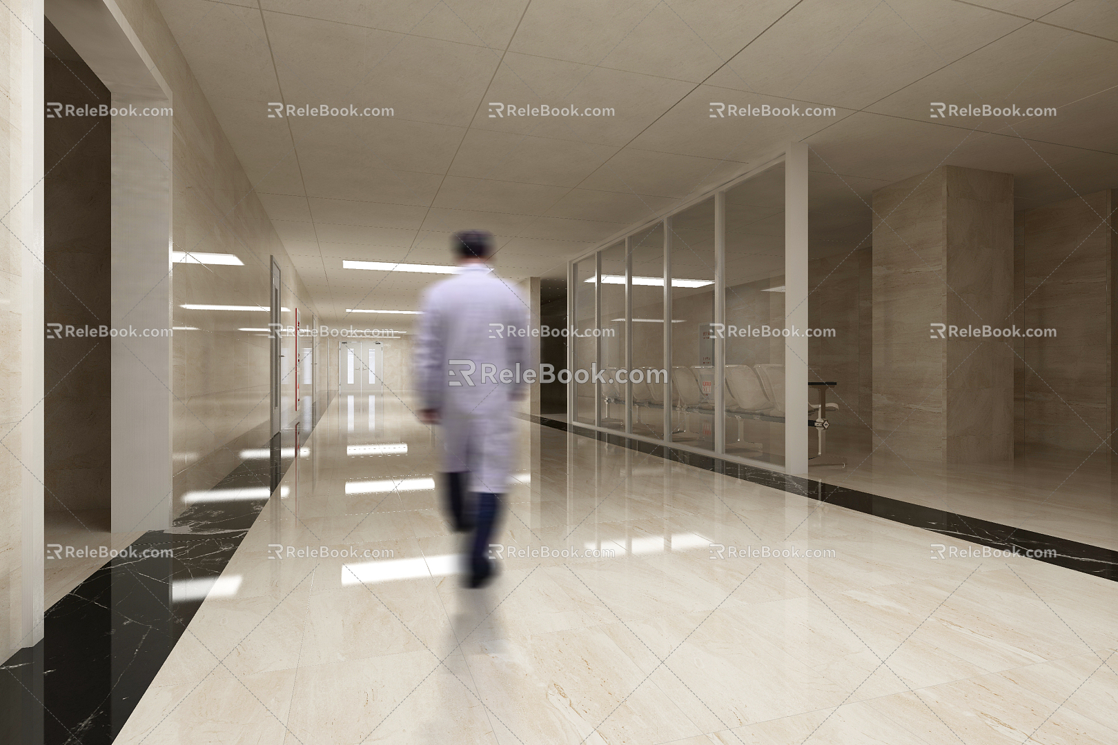 Modern aisle hospital corridor 3d model