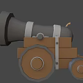 Vintage Cannon 3D Model With Barrel Wheels And Dark Blue Background