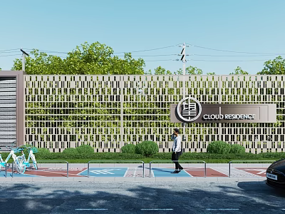 Cloud Residence Building Exterior Wall With Lattice Design Green Plants And Pedestrian Path 3d model