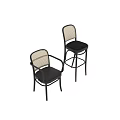 Stylish Black Metal Frame Rattan Back Padded Seat Dining Armchair And Matching High Bar Stool