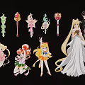 Anime Themed Decorative Charms With Magic Wands And Character Designs For Collection