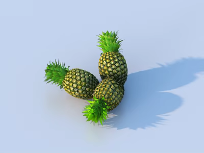 Three Fresh Pineapples With Green Leaves On Light Blue Background 3d model