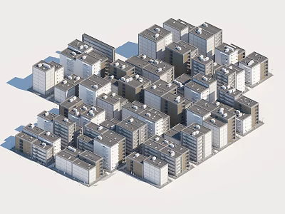 Cartoon City Scene With Various Buildings In Urban Layout Design 3d model