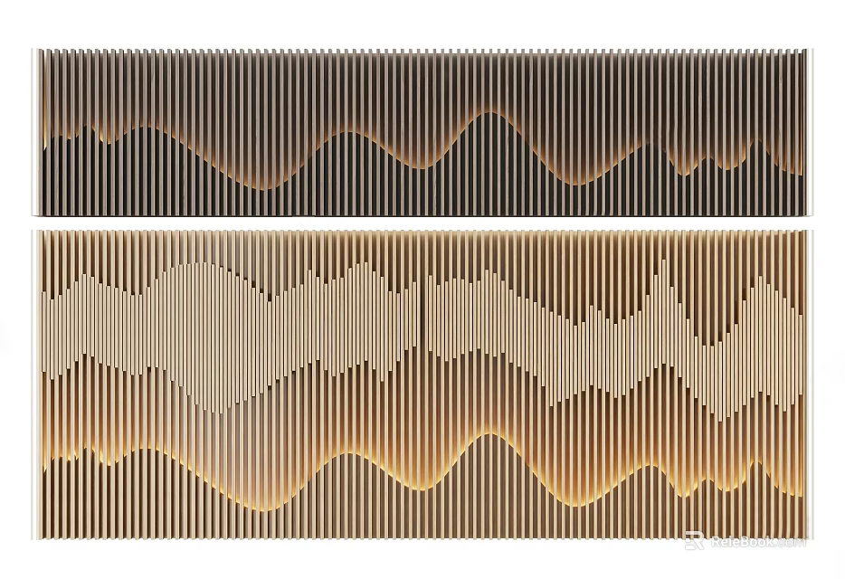 Bedroom Accent Wall With Striped Wave Patterns And Gradient Tones 3d model