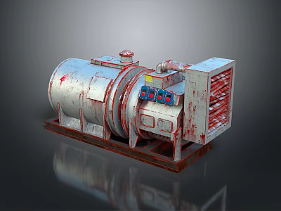 Rusted Industrial Equipment With Cylindrical Metal Body Control Panel Buttons And Base 3d model