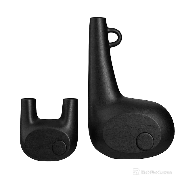 Modern Black Decorative Ornament Set with Unique Curved Shapes Circular Details Matte Finish Home Decor 3d model 