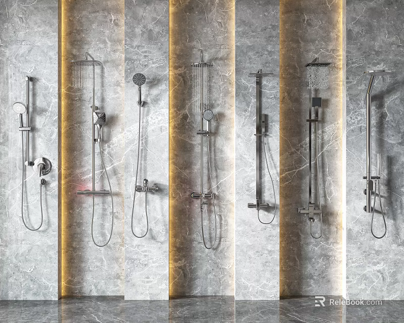 Sleek Modern Shower Heads With Various Stainless Steel Designs Wall Mounted Handheld And Rainfall 3d model 