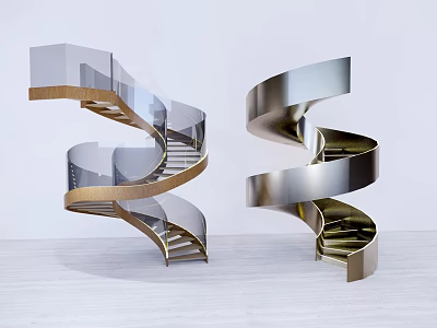 Elegant Modern Spiral Staircase Design With Metal Frame And Glass Railing 3d model